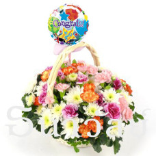 Colorful Basket with Congratulations Balloon
