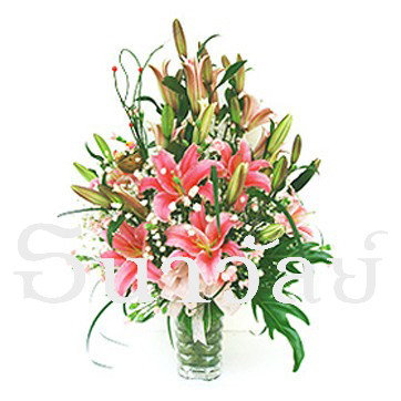 The pink oriental lily arrangement